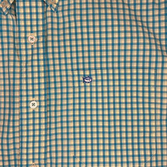 Southern Tide Button Down Shirt Checkered Blue Yellow Long sleeve Men’s Medium - Picture 4 of 6